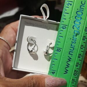 NIB GENUINE Elegant Sterling Silver Pearl Button Leverback Earrings Gift Boxed🎁